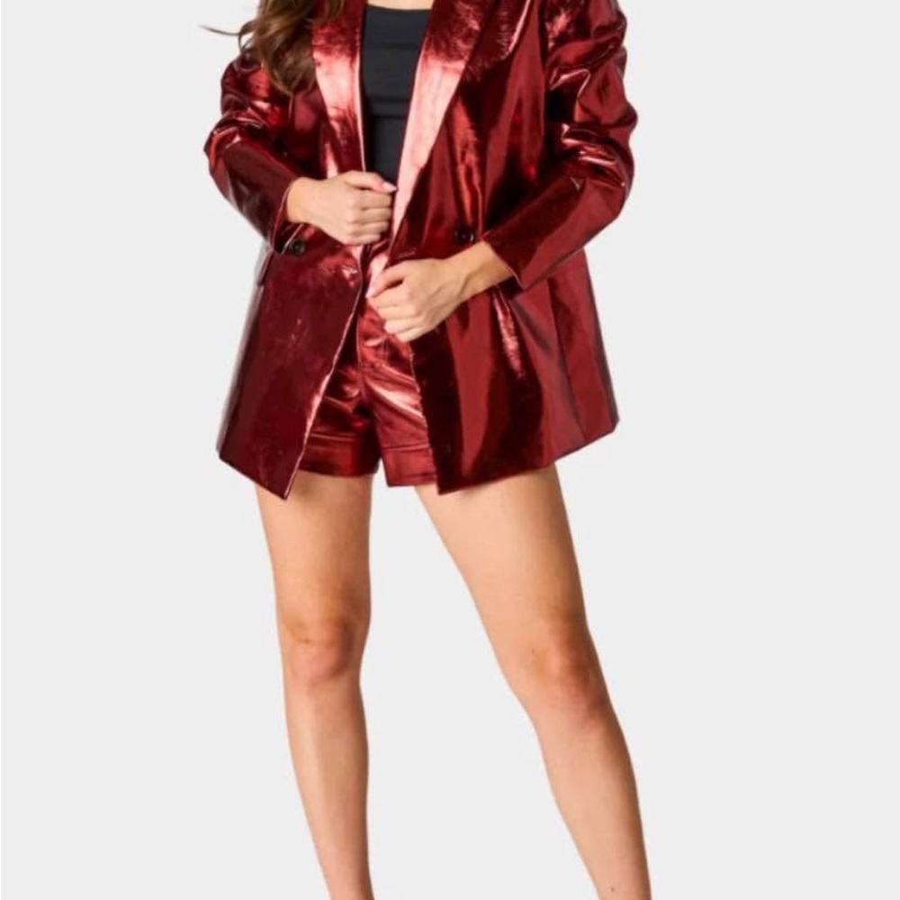 Buddy Love Shiny Red Blazer Statement Party Jewel Toned Elevated